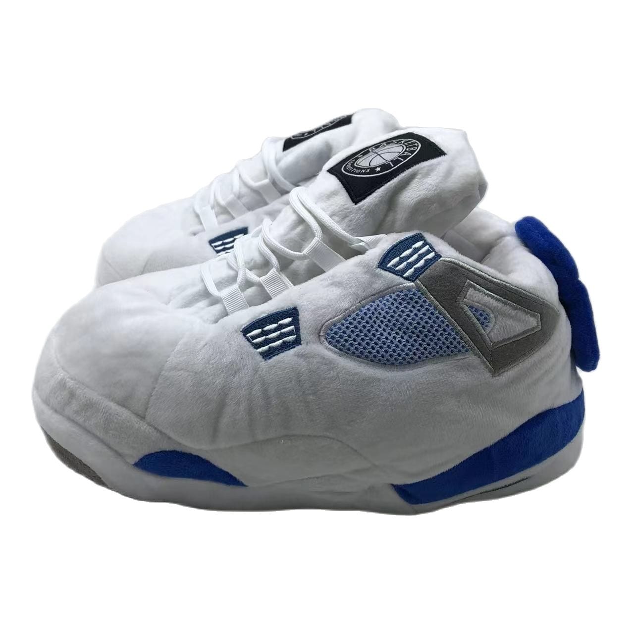 Slip Kickz  Slippers One Size Fits All ( UK 3 - 10.5 ) White and Blue Jordan 4 Novelty Sneaker Slippers