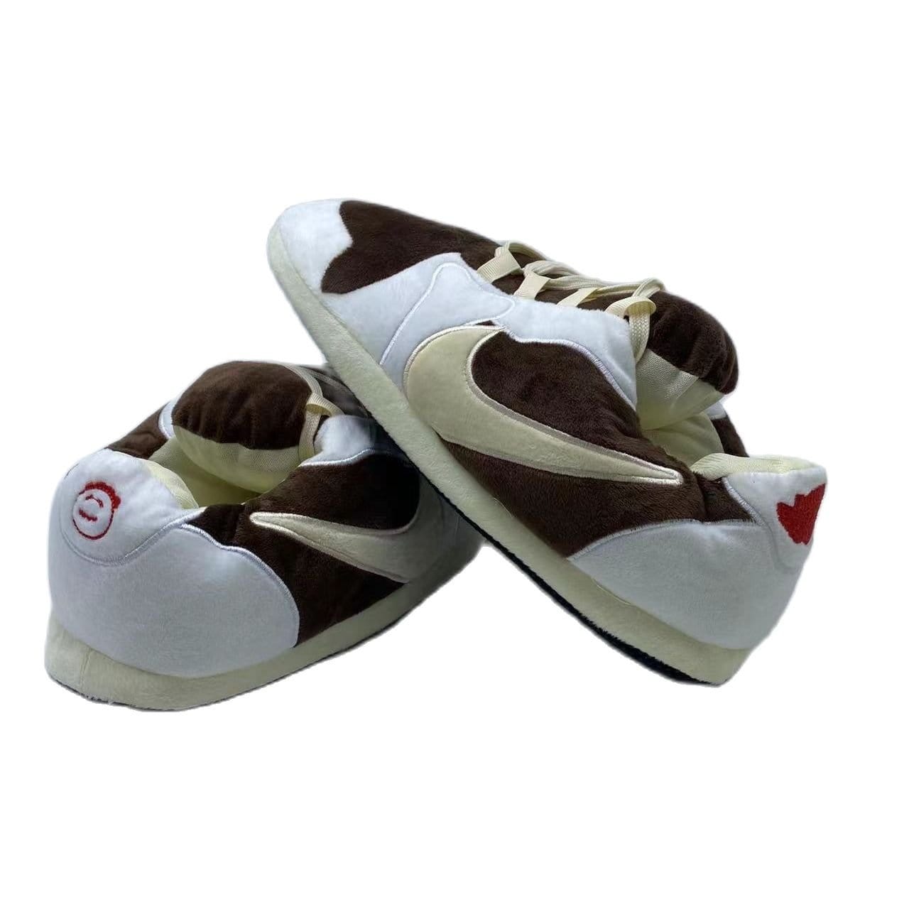 Slip Kickz  Slippers One Size Fits All ( UK 3 - 10.5 ) White and Brown Travis Scott Lows Novelty Slippers