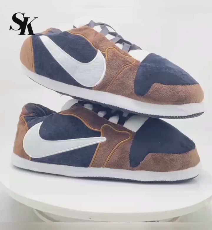 Brown and Navy Blue Travis Scott Lows Novelty Slippers