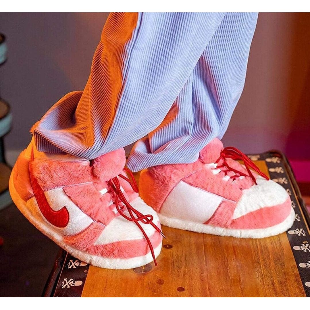 Slip Kickz Slippers One Size Fits All (Kids UK 10 - 3.5) Kids Pink white Inspired Novelty Slippers